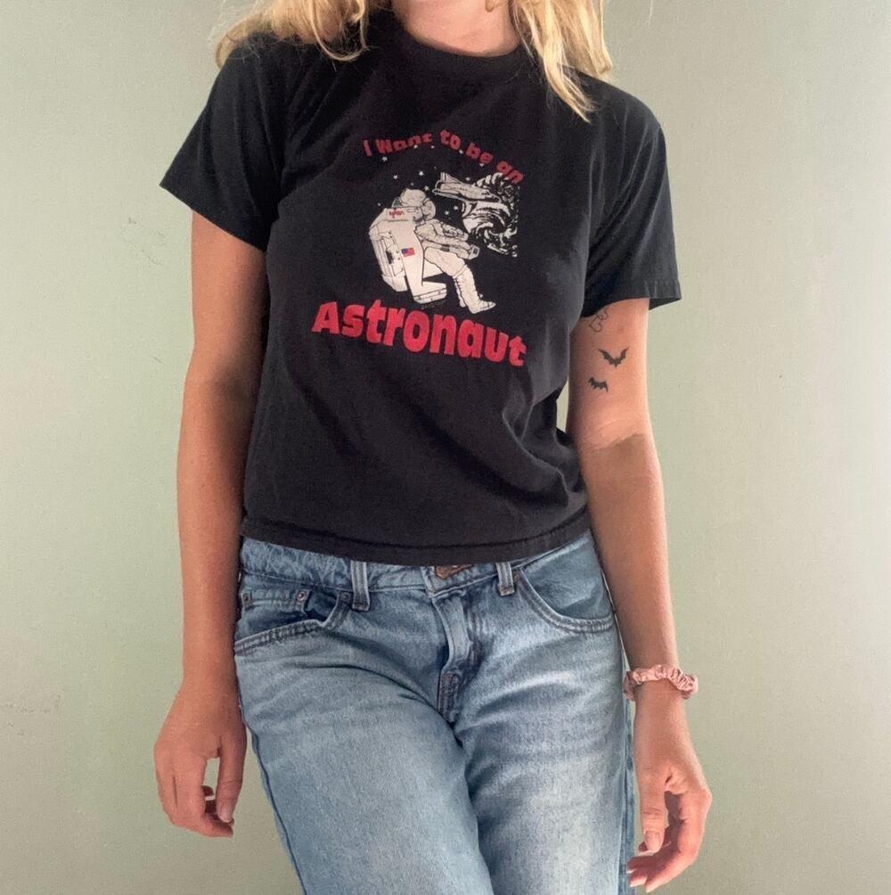Vintage 90s Hanes I Want To Be An Astronaut T Shirt Black Size Youth Large